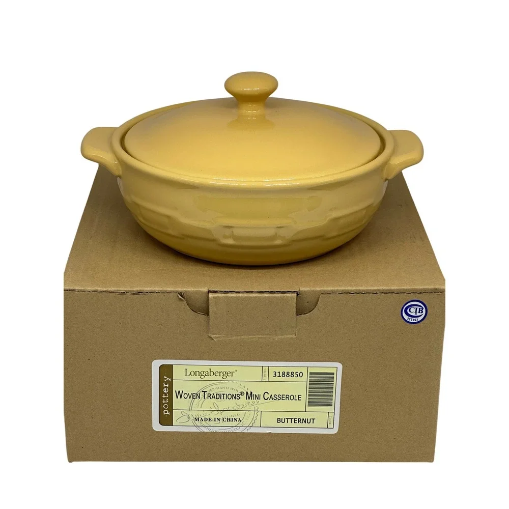 Longaberger Woven Traditions Mini Casserole Butternut Yellow Pottery Dish Lid